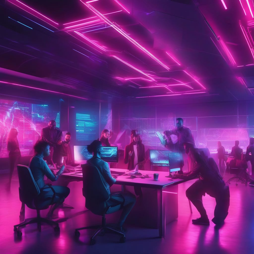 Team of people working together in a modern office